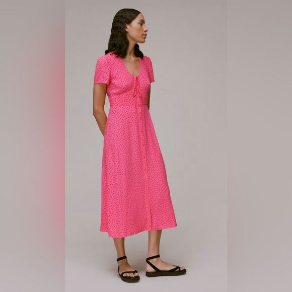 Whistles Women’s Size 14 Pink Red Polka Dot Heidi Spot Print Midi Dress - Picture 15 of 15